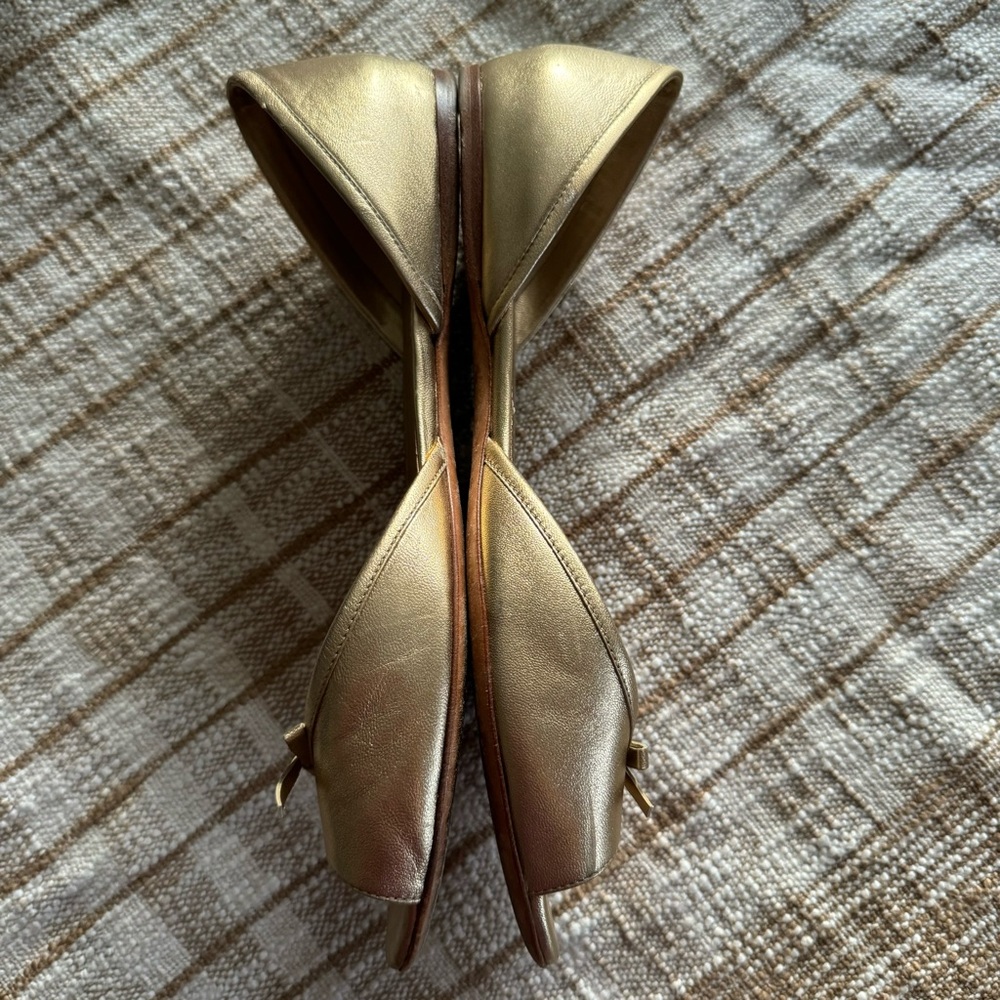 Prada Gold Leather D'Orsay Flats with Bow - Picture 6 of 10